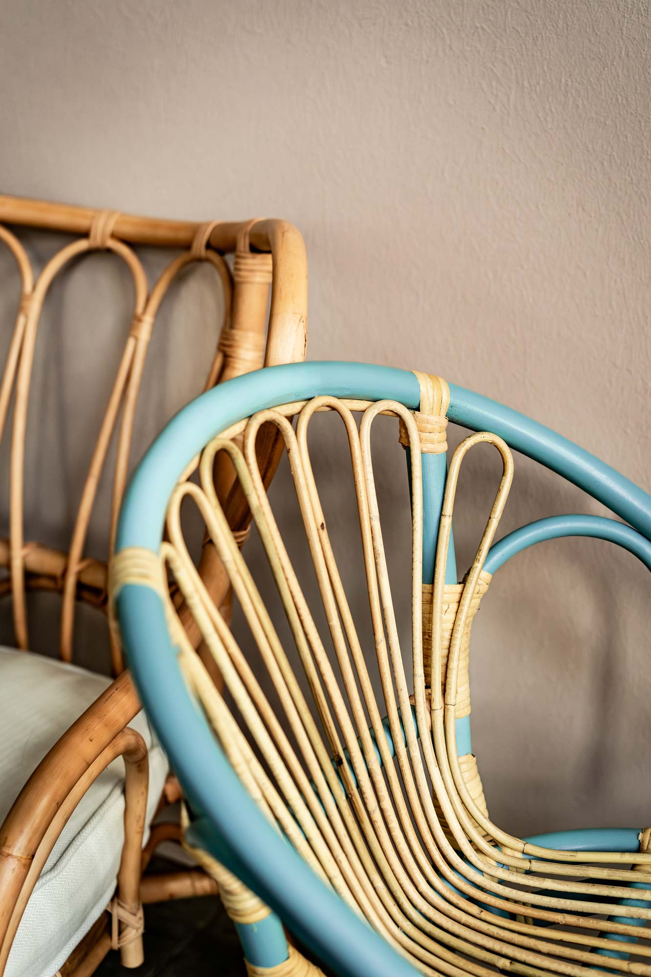 Rattan-Stuhl 'Clair', türkis, natur, B 57 cm, H 80 cm, L 54 cm günstig bestellen