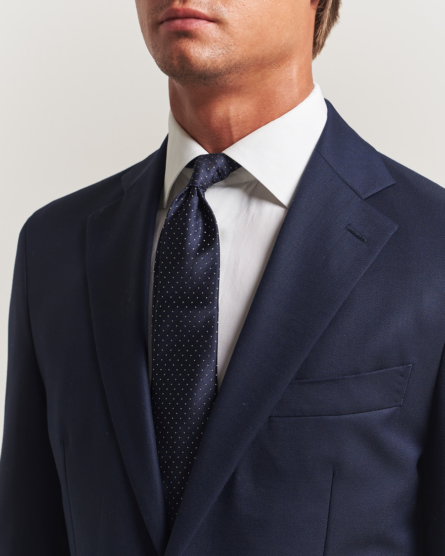 Canali Micro Dot Silk Tie Navy