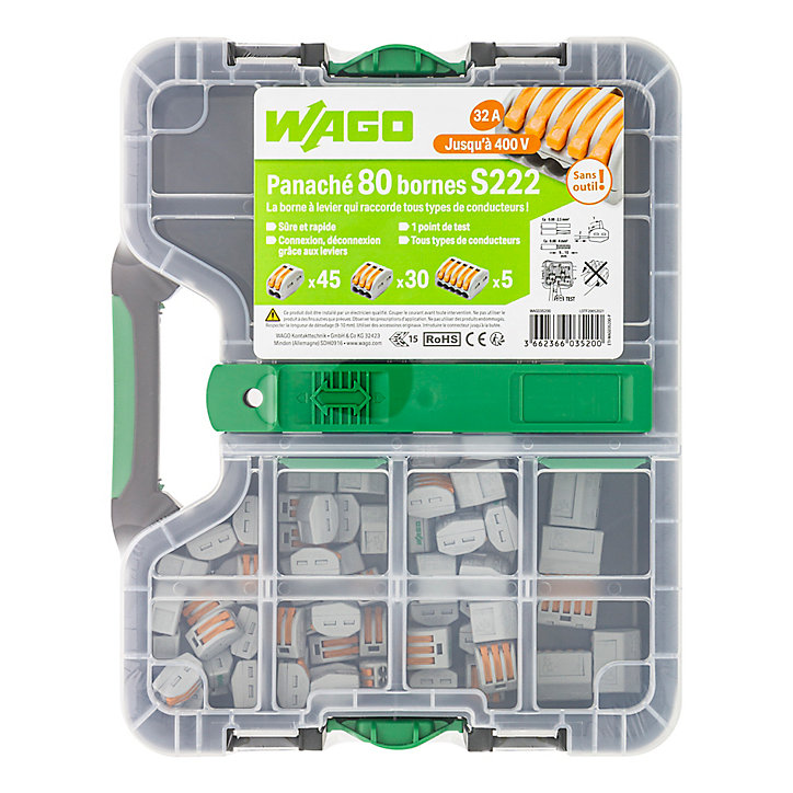 Borne de connexion 2,3,5 entrées Wago S222, lot de 80