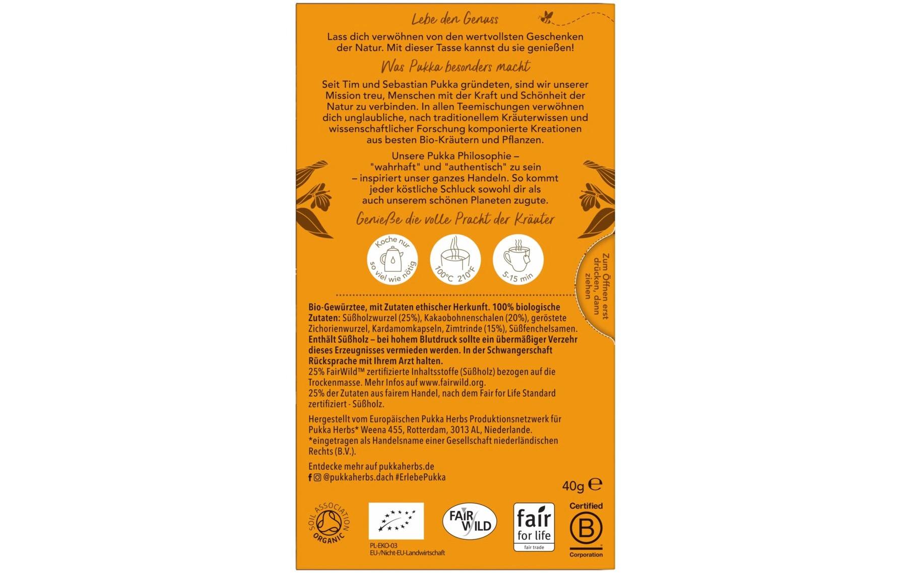 Teebeutel Cacao Chai Bio-Tee 20 StückKöstlich-exotischer Bio-Tee
