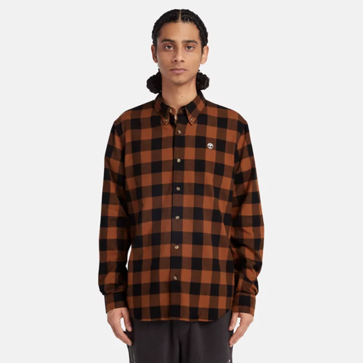Camisa xadrez de manga comprida Mascoma River para homem, na cor marrom.