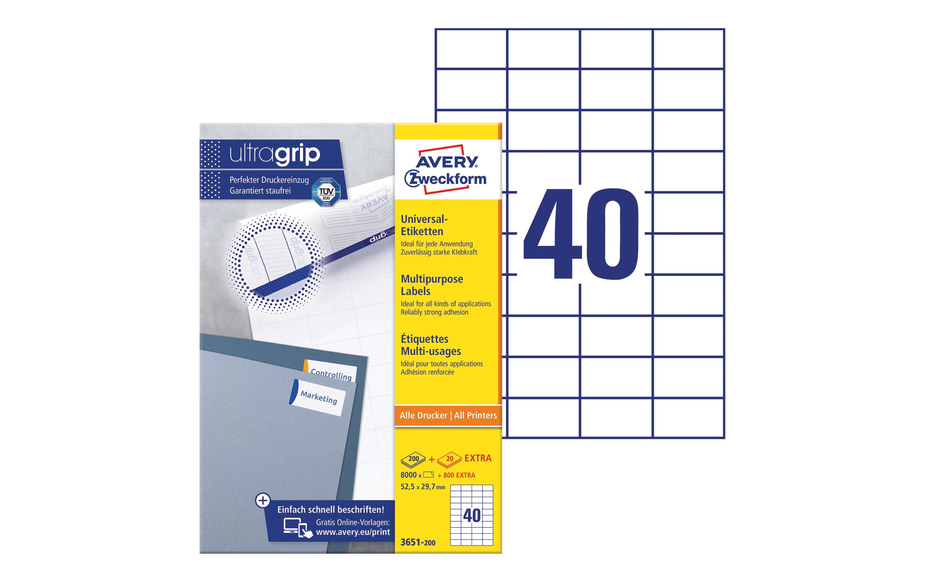 Universal-Etiketten 3651 52.5 x 29.7 mm, 220 BlattWeisse Aufkleber, permanent haftend