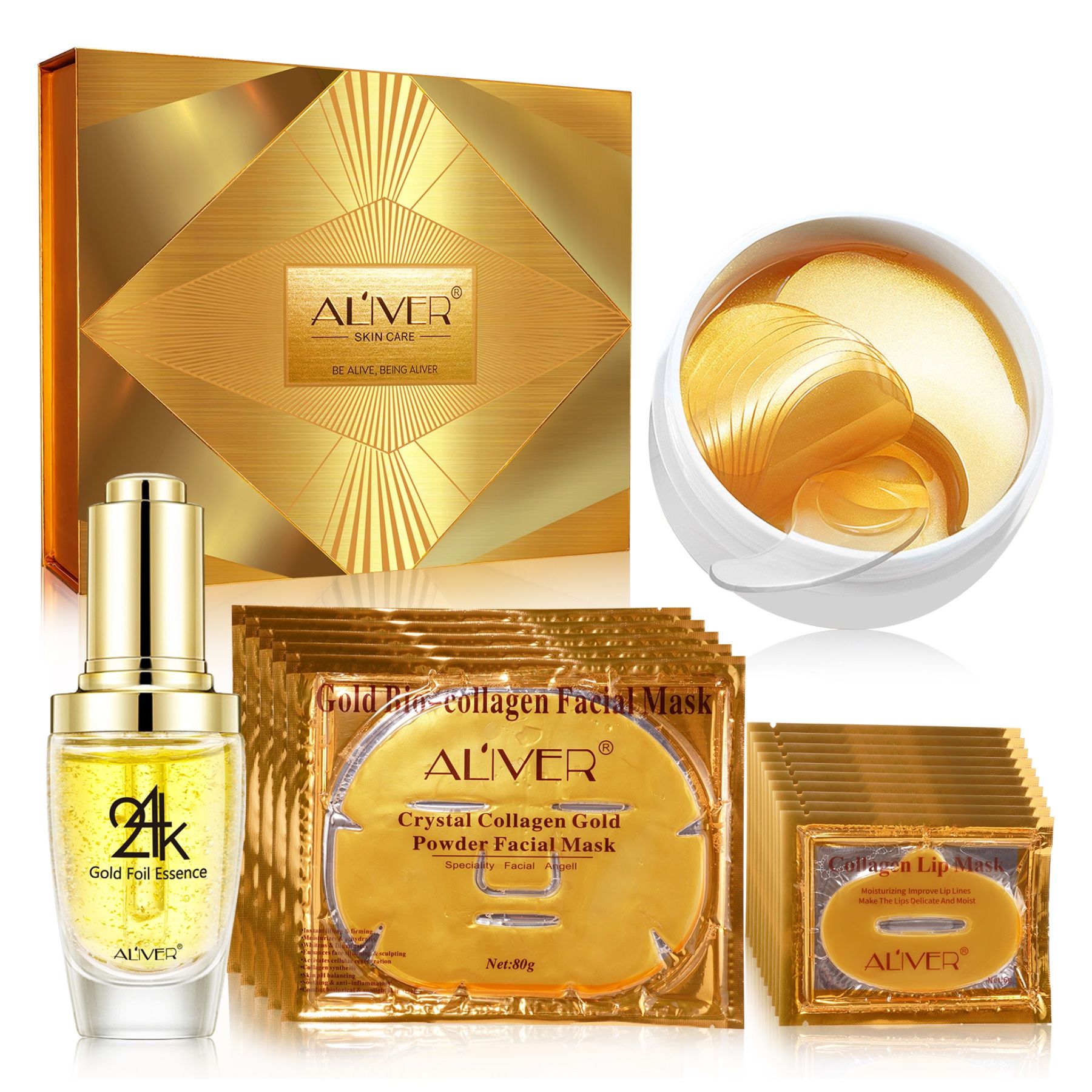 ALIVER Gesichtspflege Set Crystal Gold Masken