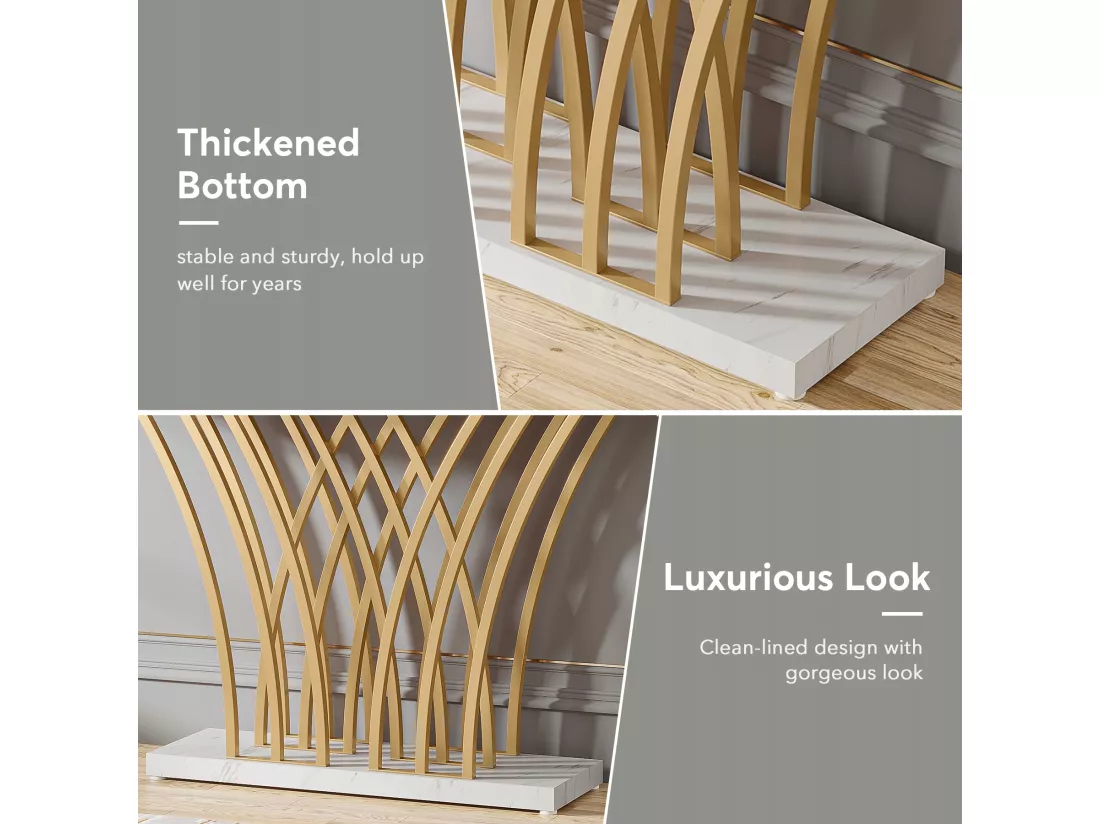 Tribesigns Table Console dorée - 150 x 29,5 x 80 cm - Moderne - avec Pied en métal en Forme de Grille - pour entrée, Couloir, entrée, Salon (Blanc)