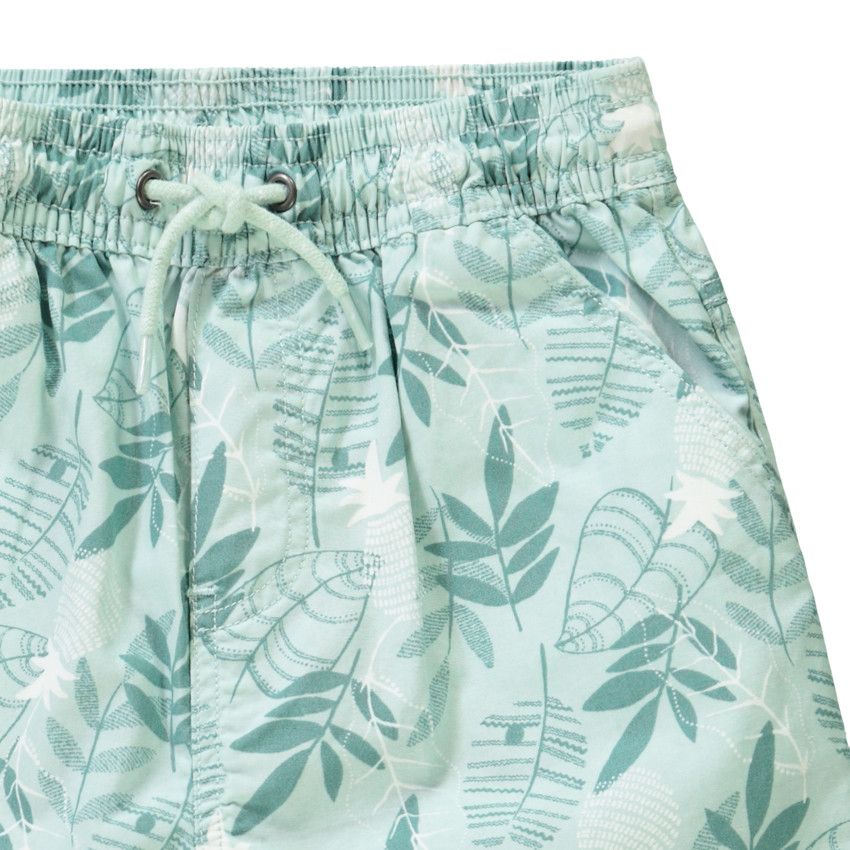 Bermuda en coton imprimé feuilles pour garçon - Bleu