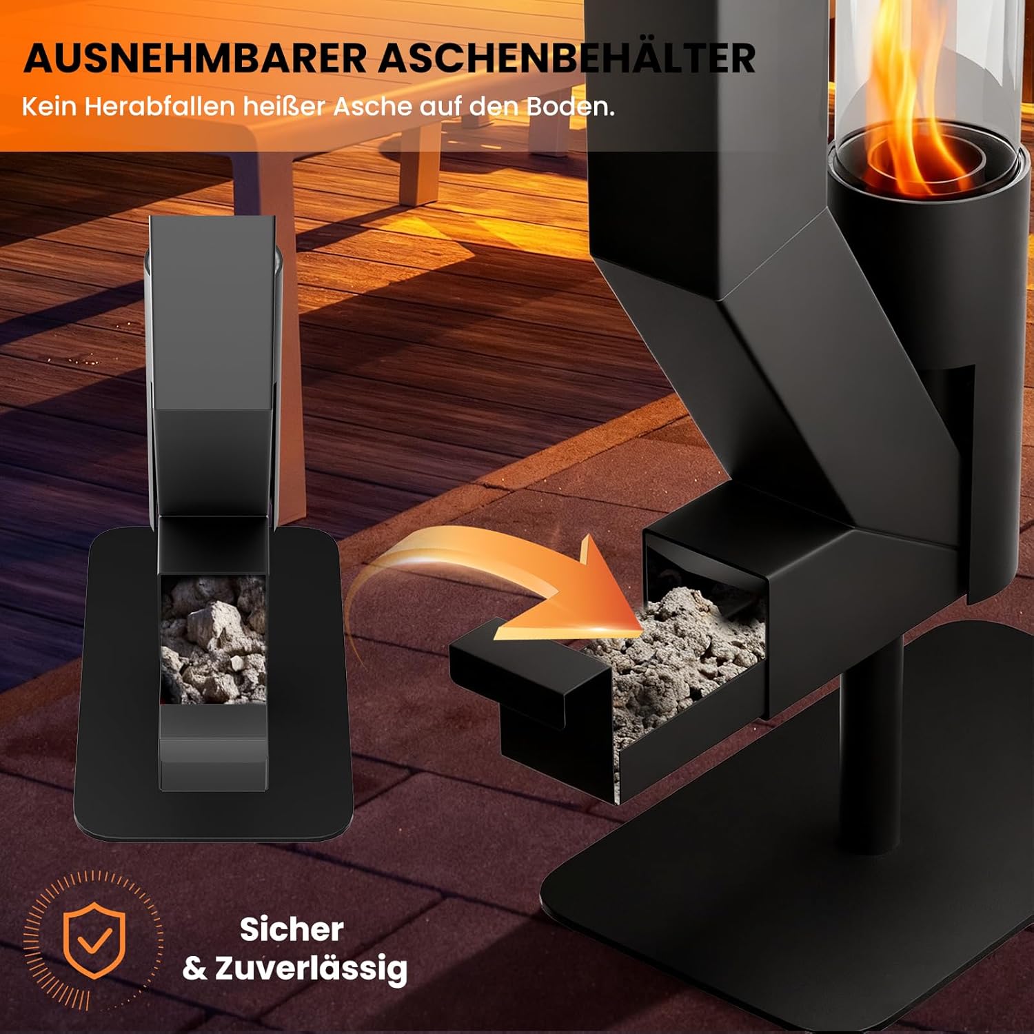 Feuerrohr – Edelstahl Outdoor Feuersäule und Pelletfackel Terrassenheizer mit Stabiler Basis - Elegante Gartenkamin Alternative für Terrasse und Garten