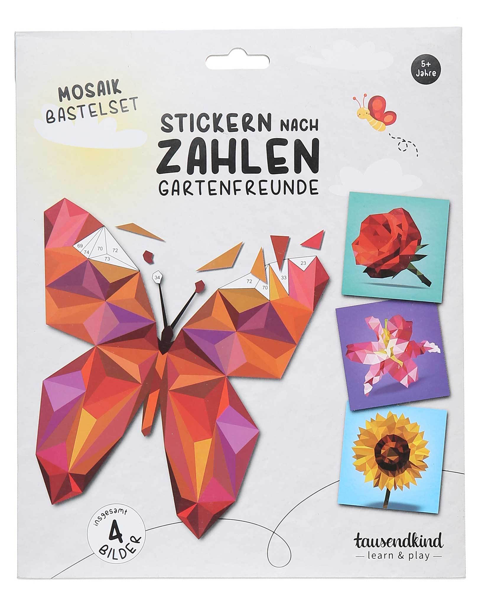 Mosaikbastelset STICKERN NACH ZAHLEN - GARTENFREUNDE 4-teilig