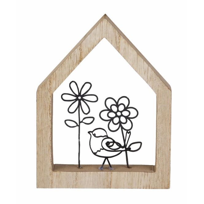 Haus mit Blumen und Vogel - ca. 11,5 x 2 x 15 cm