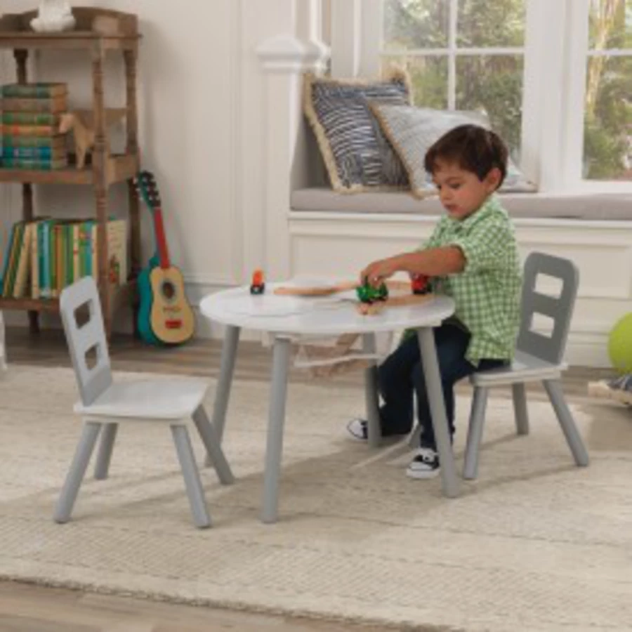 KidKraft® Runder Aufbewahrungstisch mit zwei Stühlen weiß  grau
