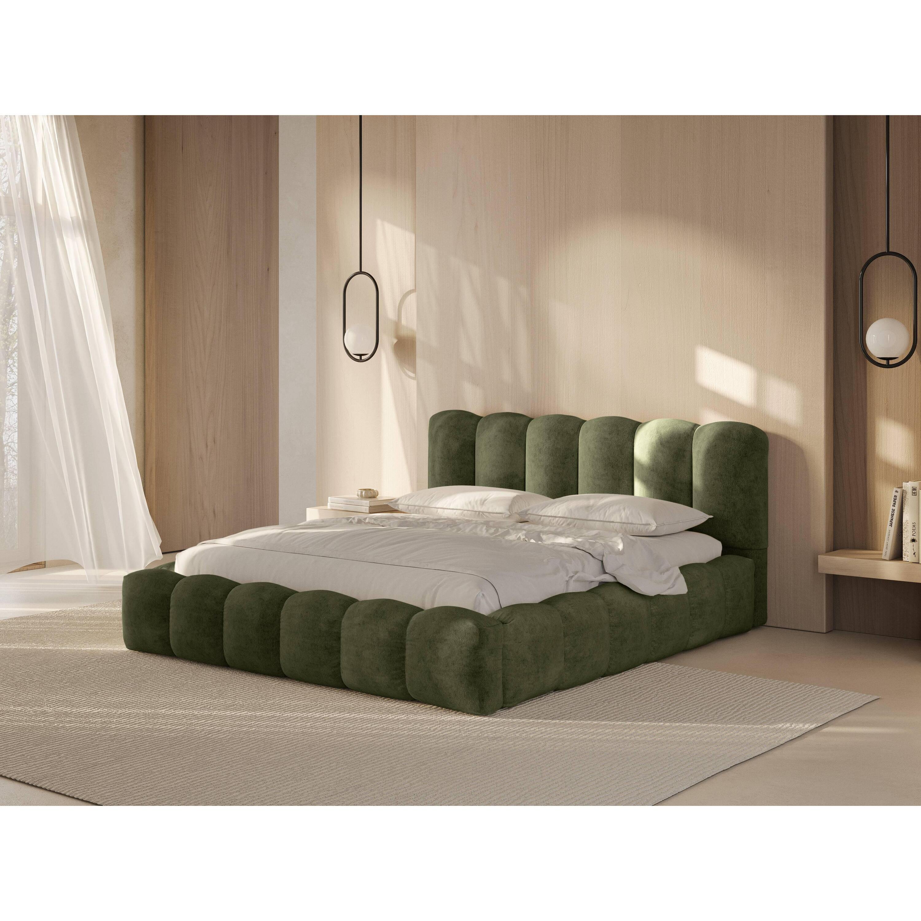 Micadoni Lupine Bedframe met Opbergruimte 160 x 200 cm - Chenille - Lichtgroen