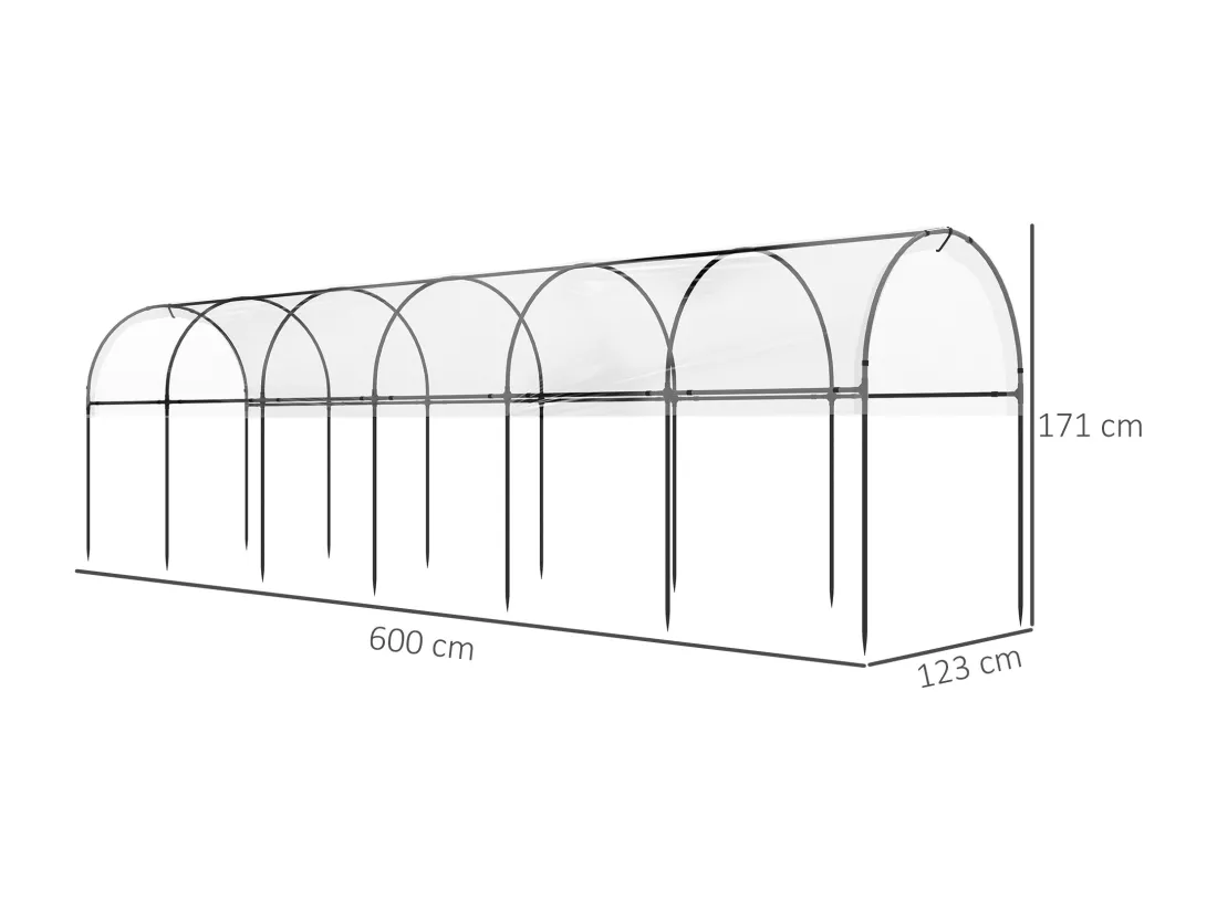 Serre de jardin serre à tomates dim. 6L x 1,23l x 1,71H m acier thermolaqué vert PE haute densité transparent