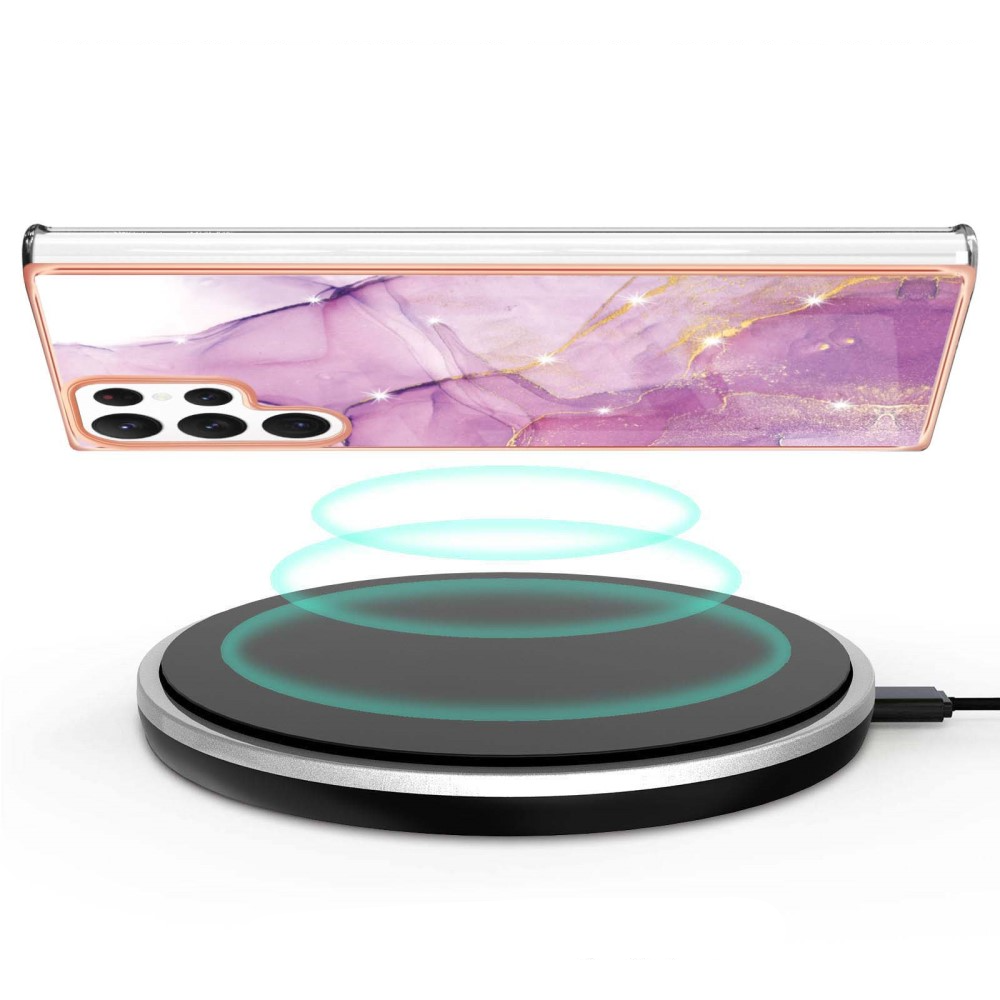 Samsung Galaxy S23 Ultra 5G Gummi Case Hülle Galvanisierter Rahmen Marble Marmor Design - Pink / Roségold