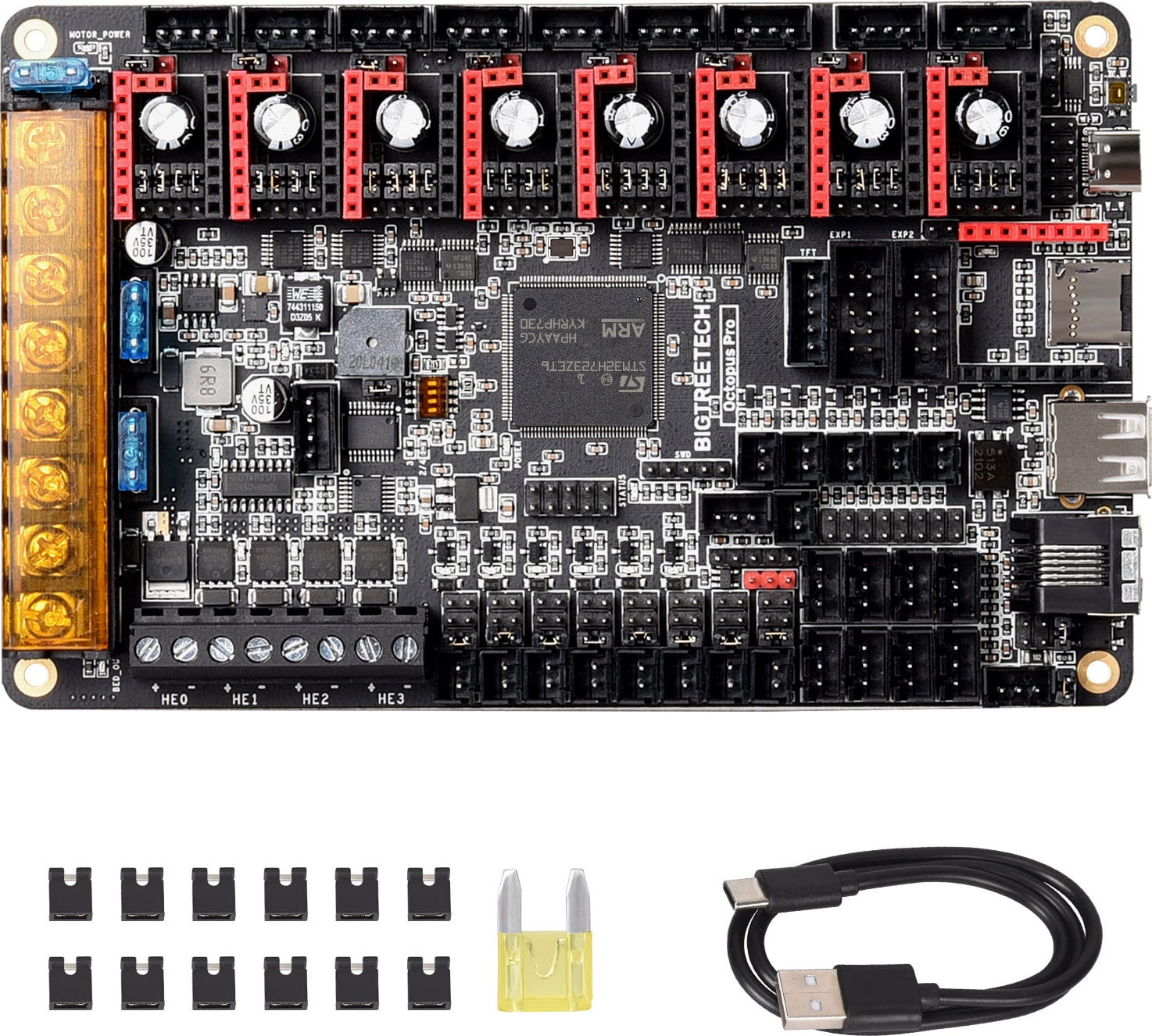 BIGTREETECH  Octopus Pro, H723    Leistungsstarkes Mainboard mit optional einstellbarer Spannung bis max. 60 Volt