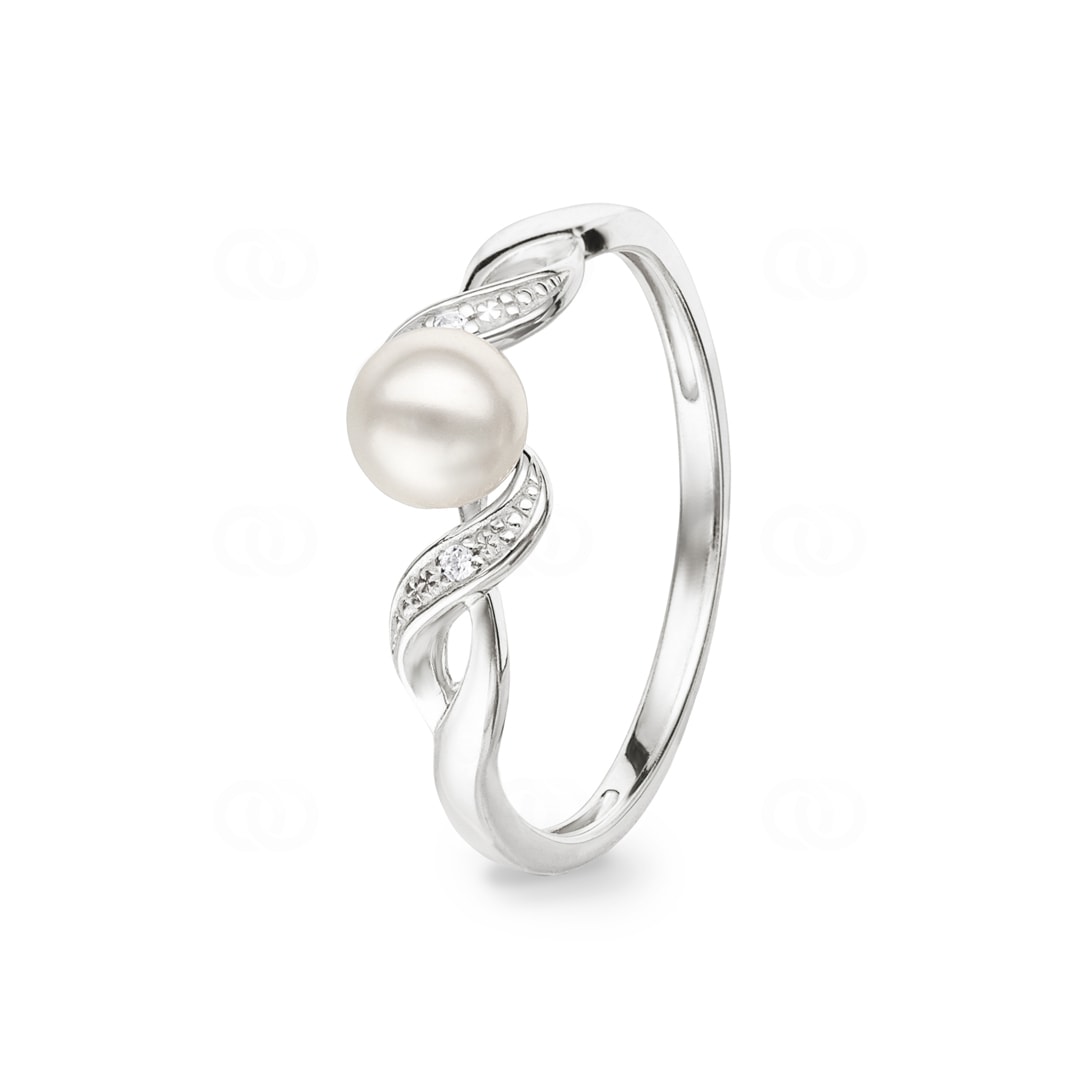Damenring 925 Silber rhodiniert mit Kunstperle 5mm & Zirkonia
