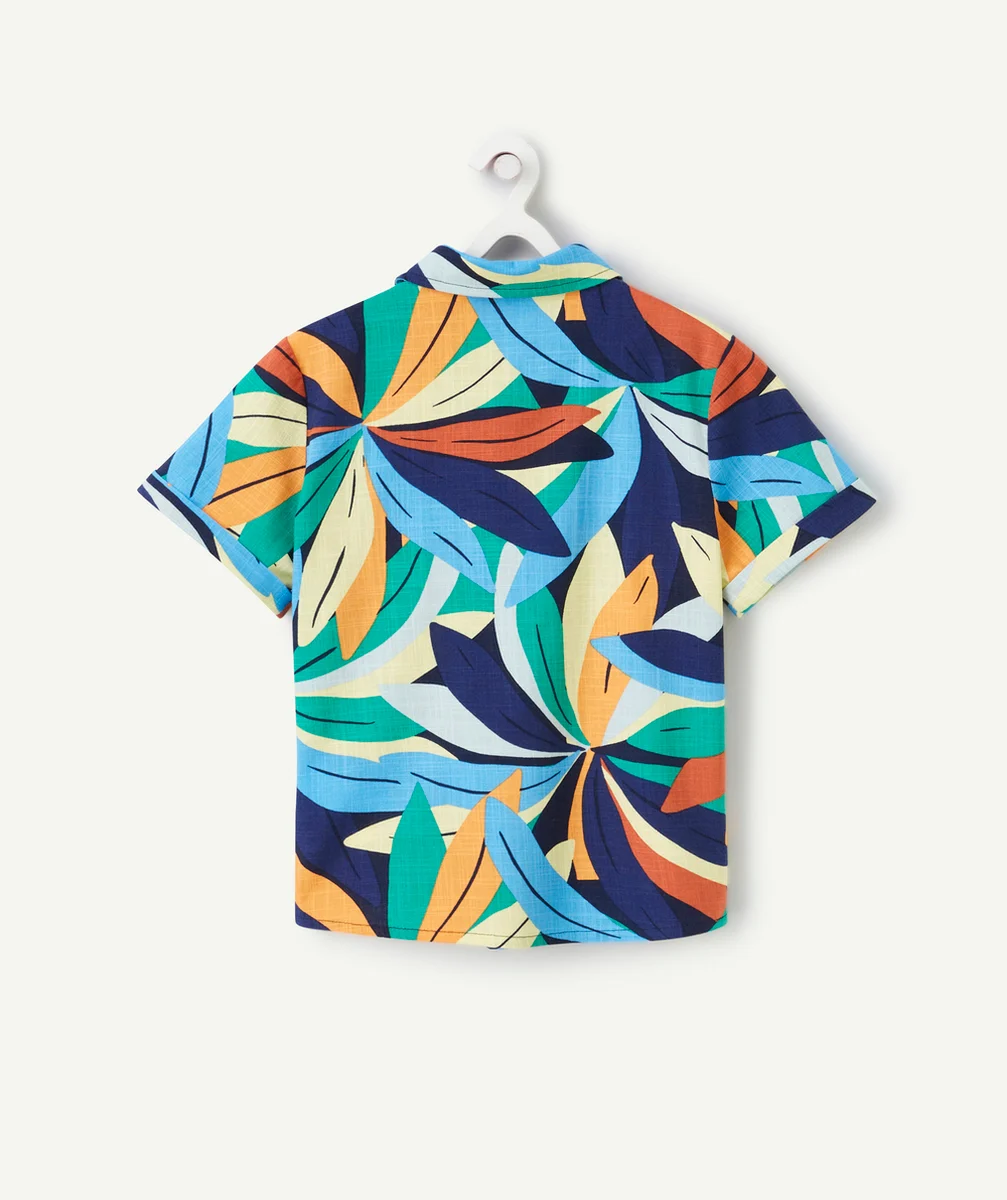 chemise garçon en coton bio et imprimée feuillage exotique