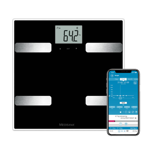 Medisana BS A41 lichaamsanalyse weegschaal met Bluetooth (zwart)