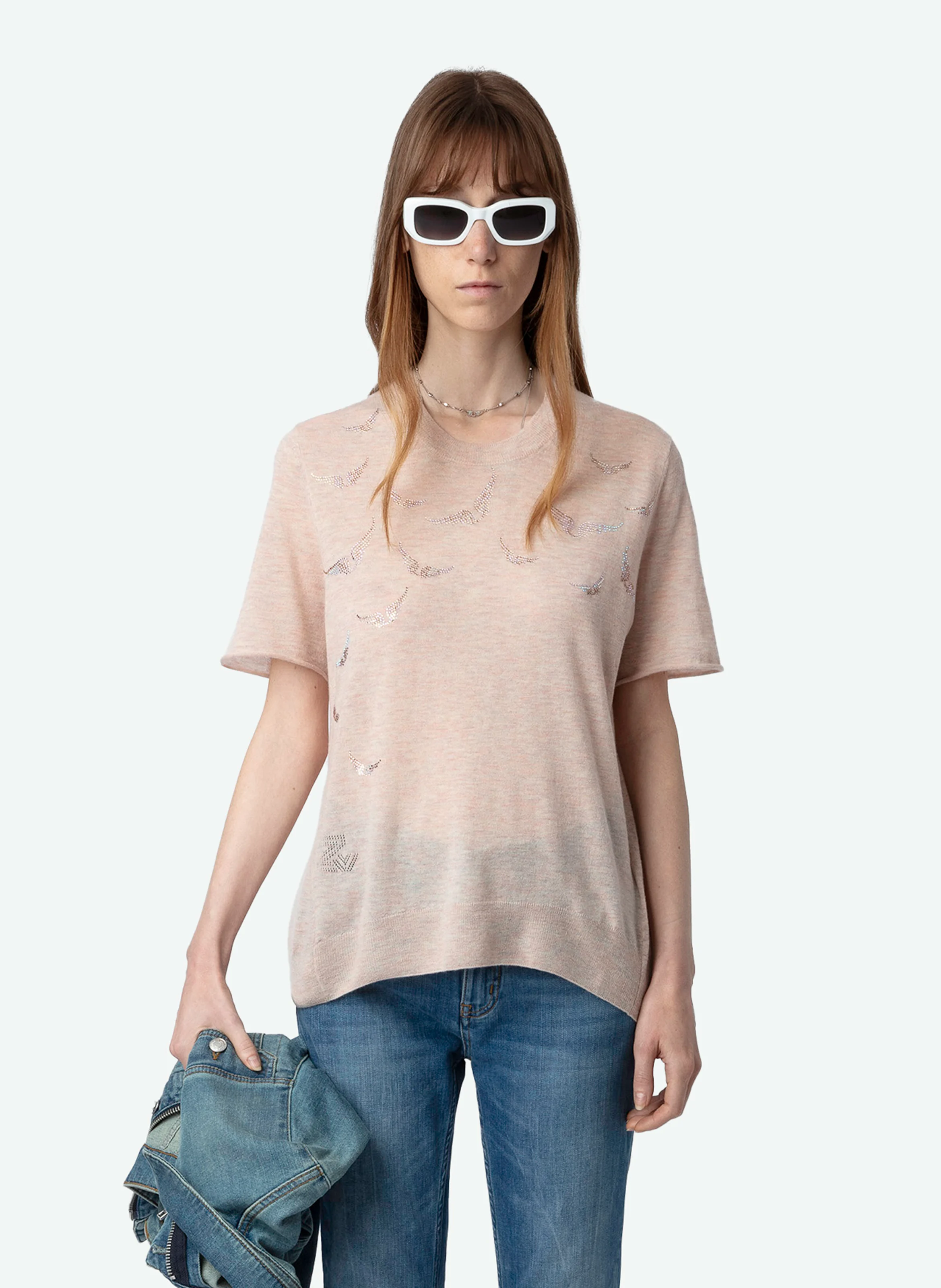 IDA - Tee-shirt droit col rond en cachemire | Rose