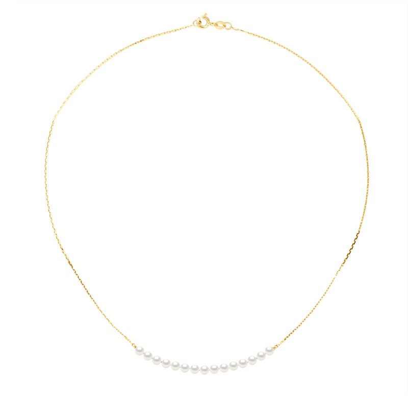 Collier Gourmette - 15 Véritables Perles de Culture d'Eau Douce Rondes 3-4 mm - Blanc Naturel - Or Jaune