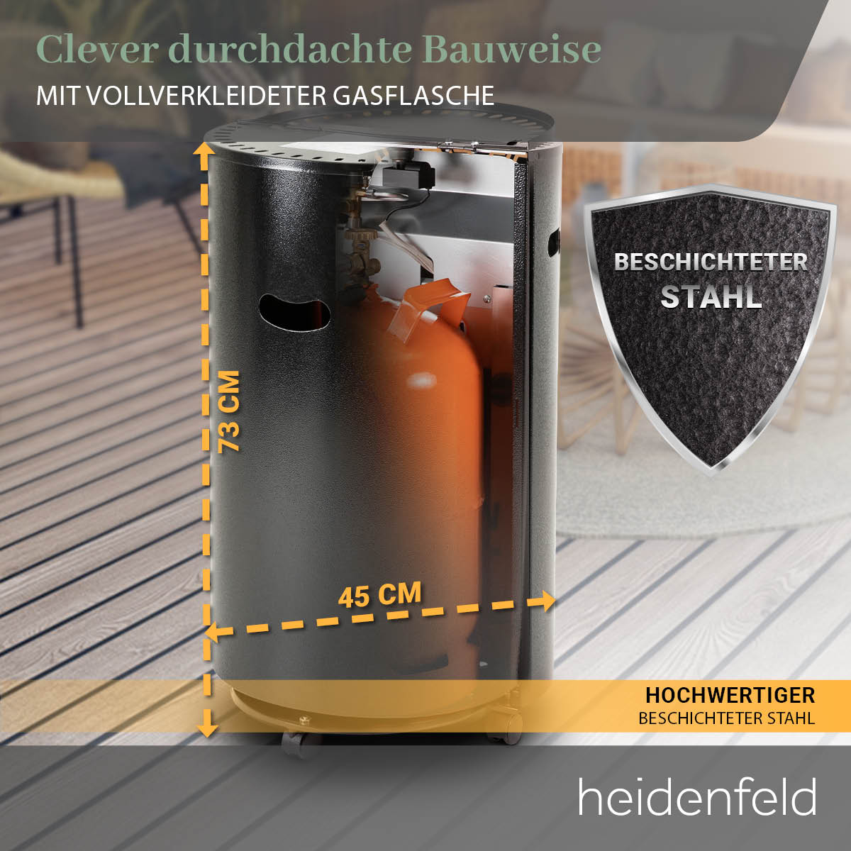Heidenfeld Gasofen Blueflame GH110, Gasheizstrahler, 1600-4200 Watt, ODS-System, elektrische Zündung