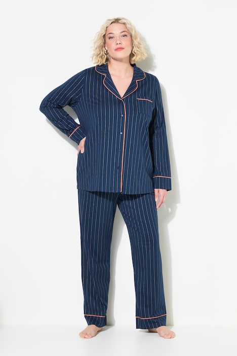 Pyjama, Streifen, Glitzer-Piping, Reverskragen, Langarm