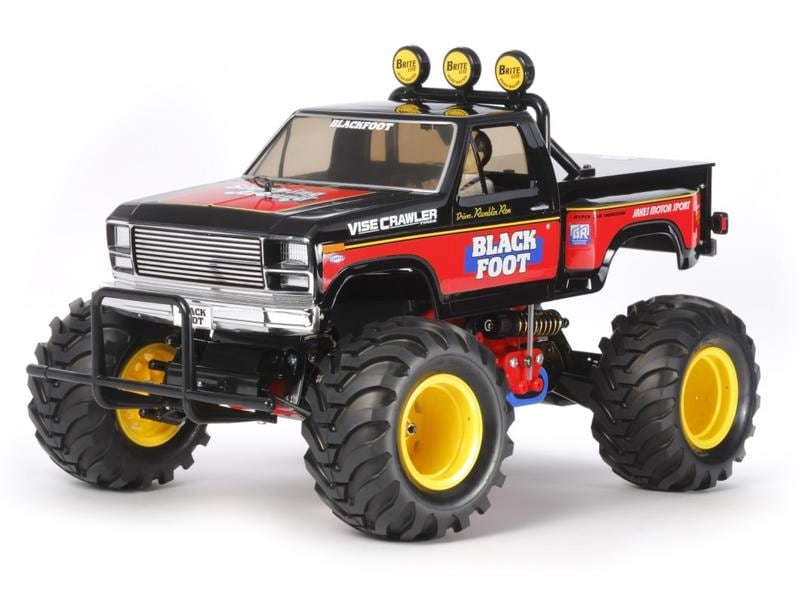 Tamiya Monster Truck Blackfoot, RWD Bausatz mit ESC, 1:10 2WD Monstertruck Bausatz mit klassischer Tamiya Blackfoot Karosserie