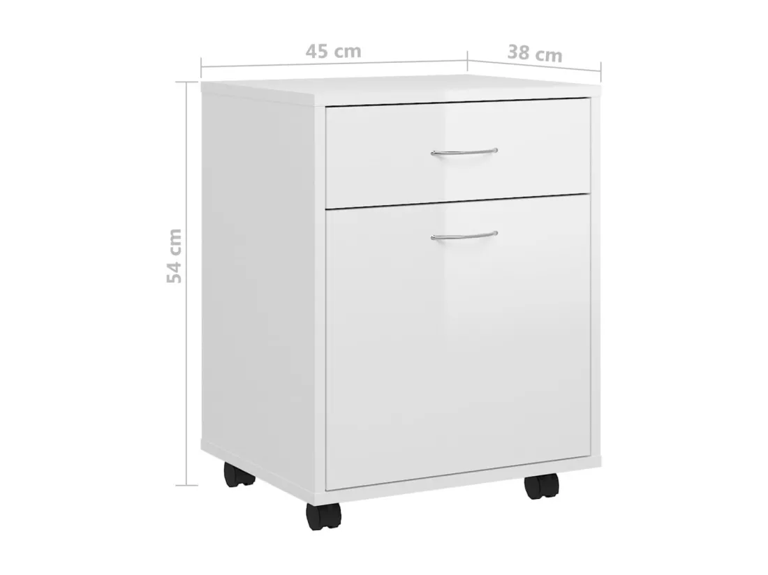 Armoire à roulettes Blanc brillant 45x38x54cm Bois d’ingénierie