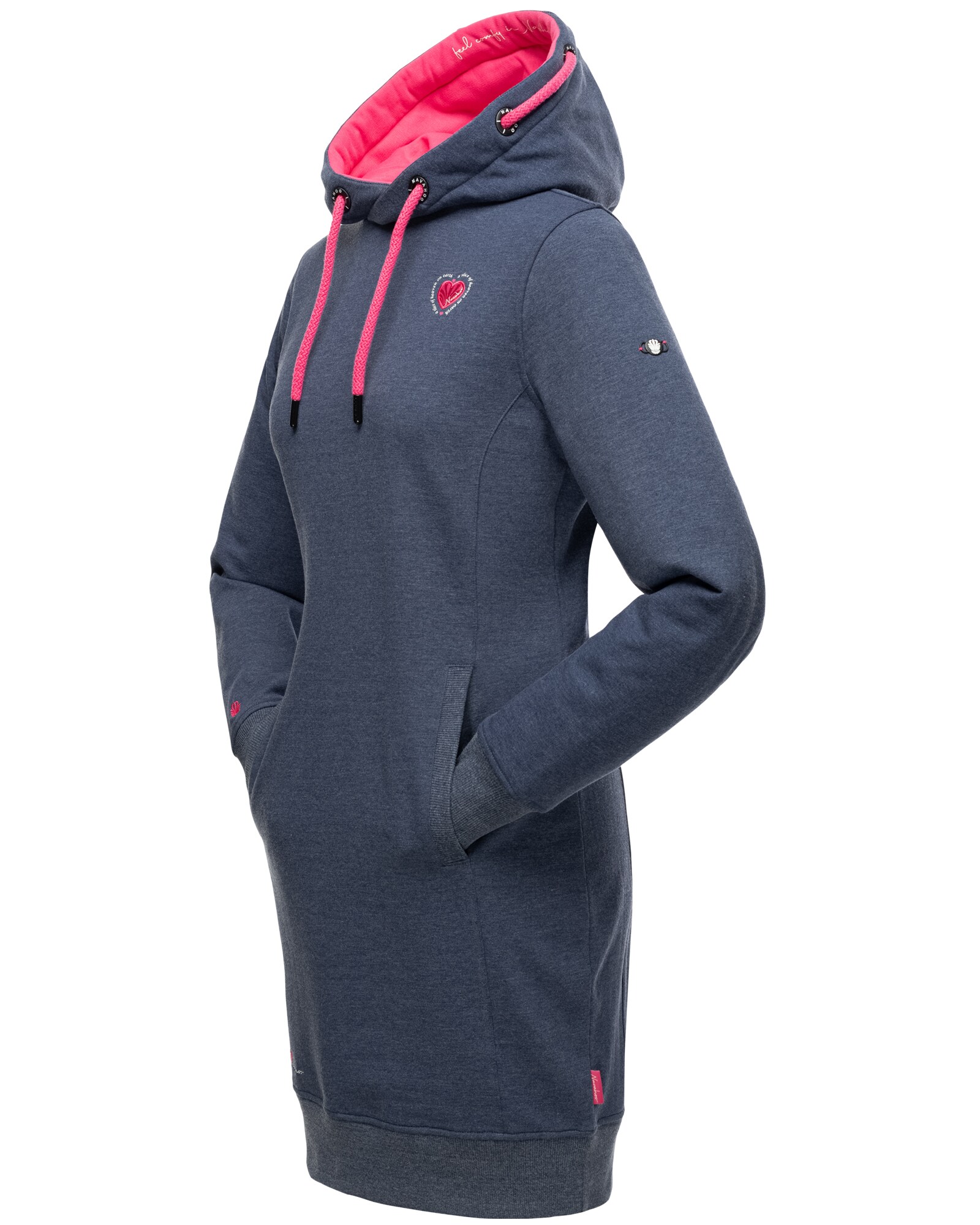 NAVAHOO Damen Sweatkleid Strickkleid mit Kontrastfarbenen Details Kirschblüte Kirschblüte