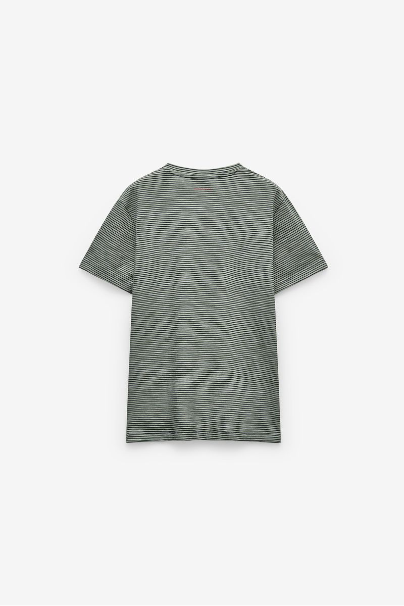 T-SHIRT ÀS RISCAS COM LOGO EM CONTRASTE