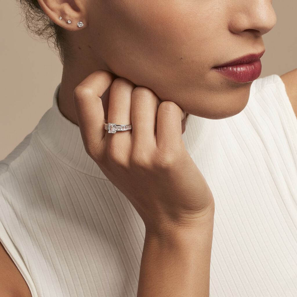 Bague Solitaire Aronn Argent Blanc Oxyde De Zirconium