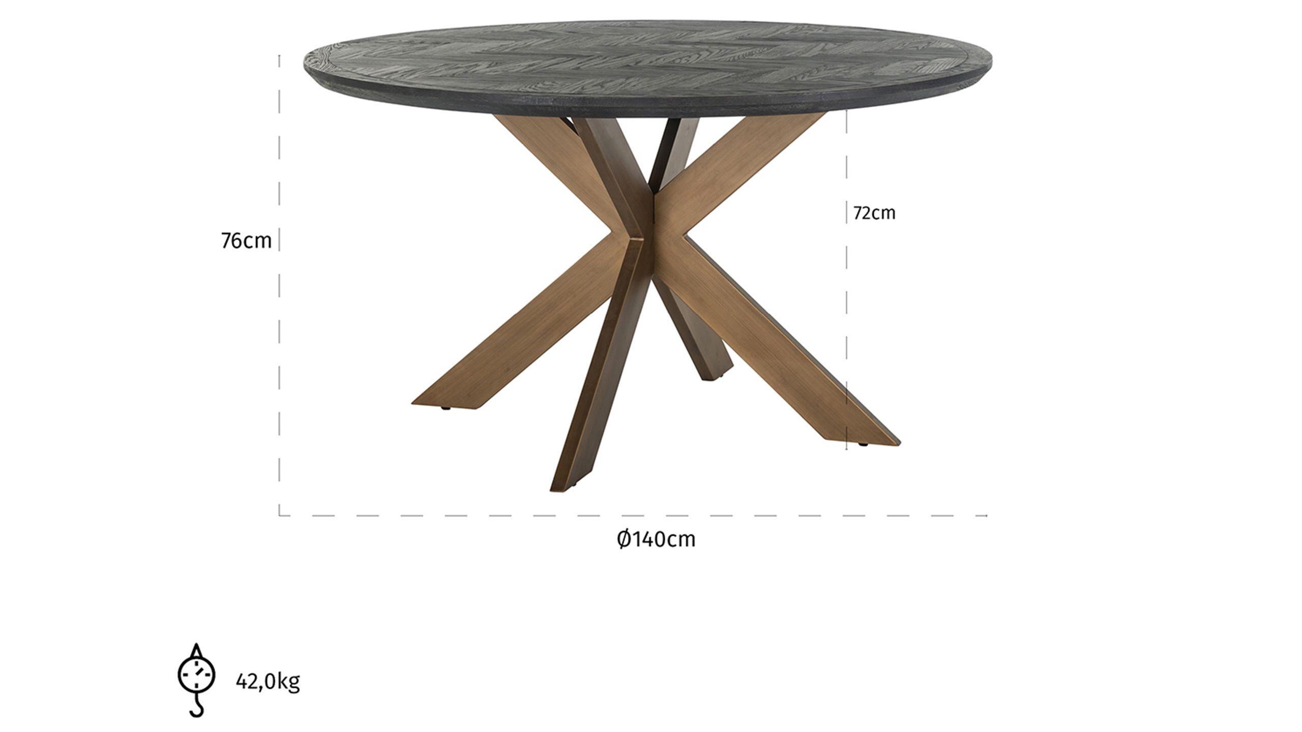 Eetkamertafel 210952 Blackbone Brass ⌀140  x H76 cm