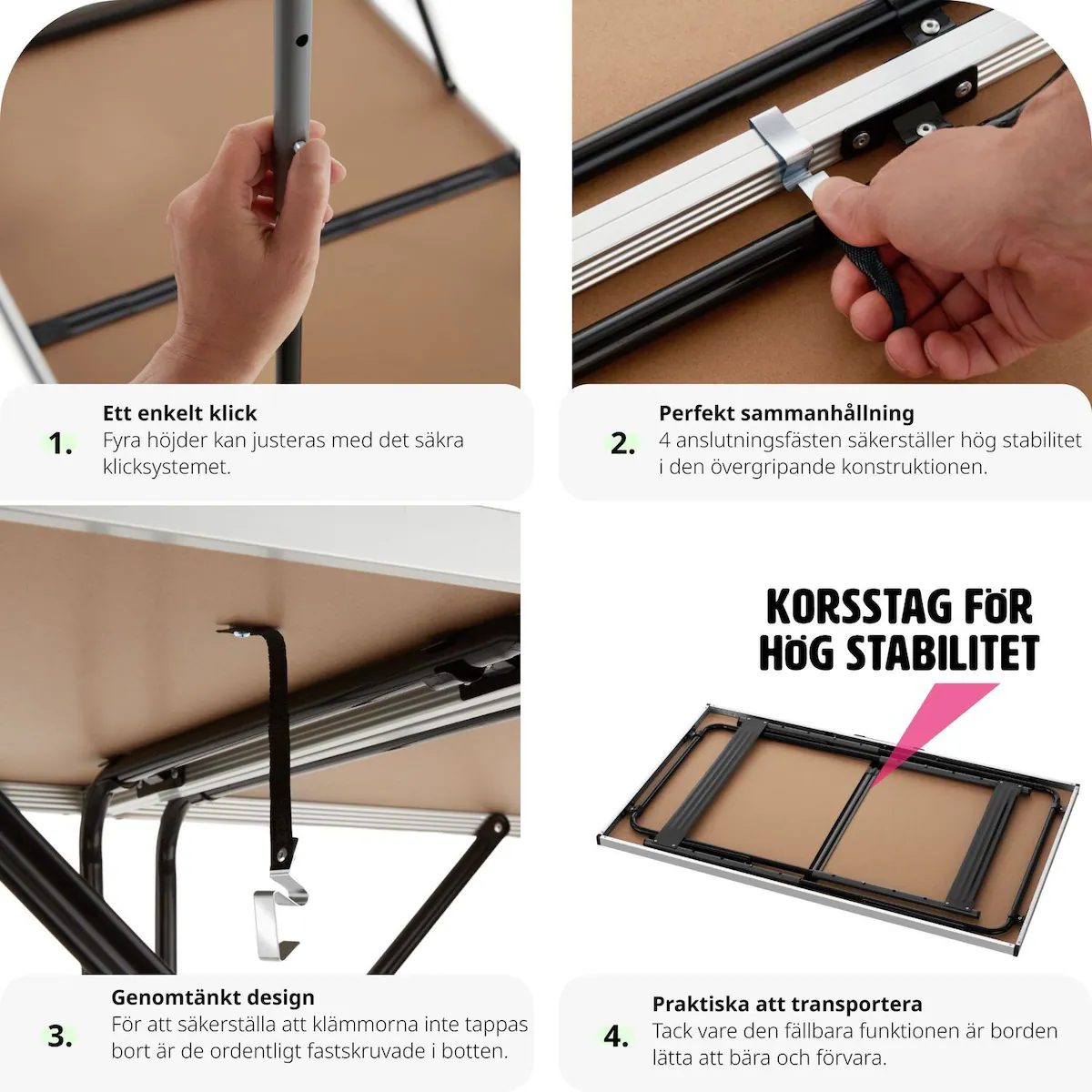 tapetbord i aluminium 3 deler foldbart - svart