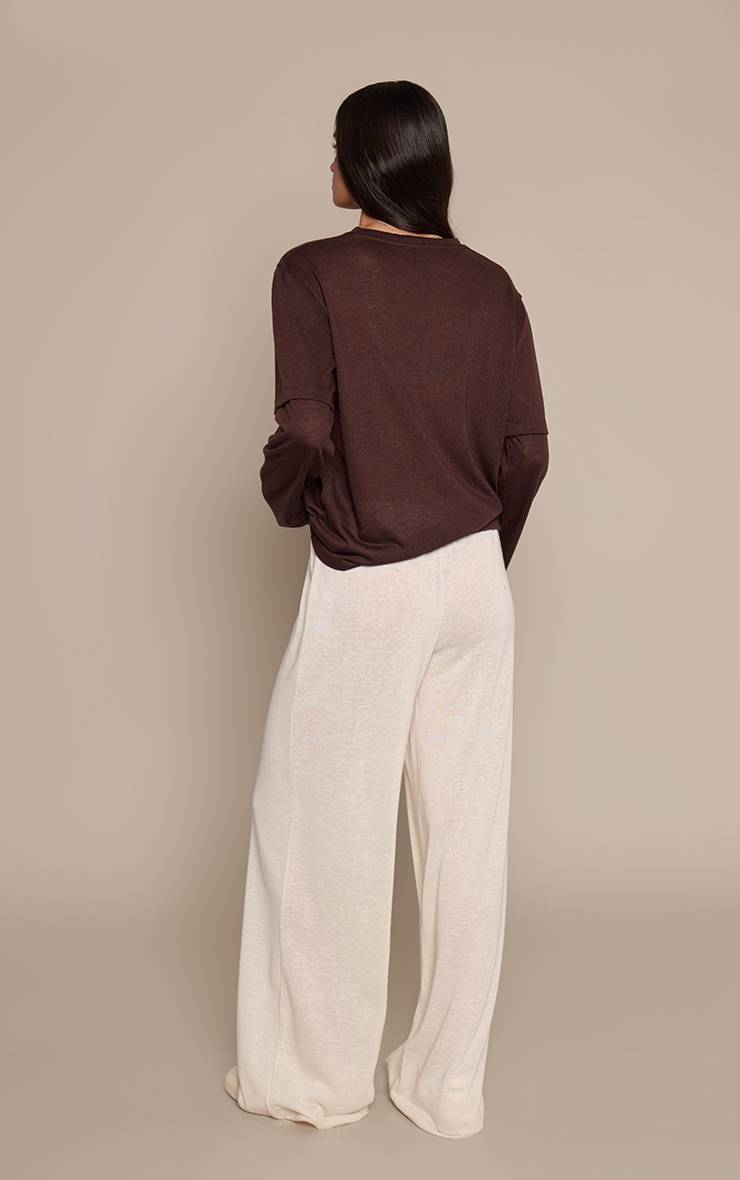 Pantalon Large En Jersey Chiné Slub Crème Avec Détails Boutonnés