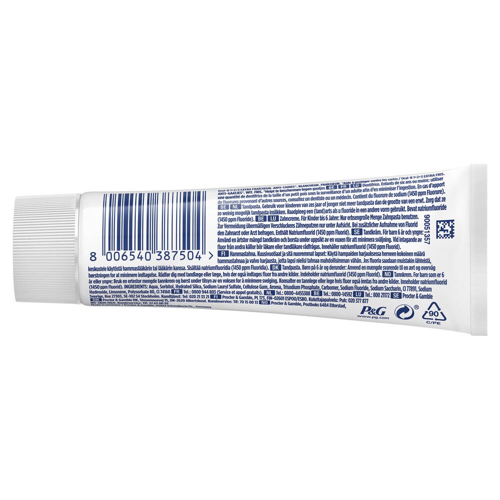12x Oral-B Tandpasta 1-2-3 Frisse mint75 ml