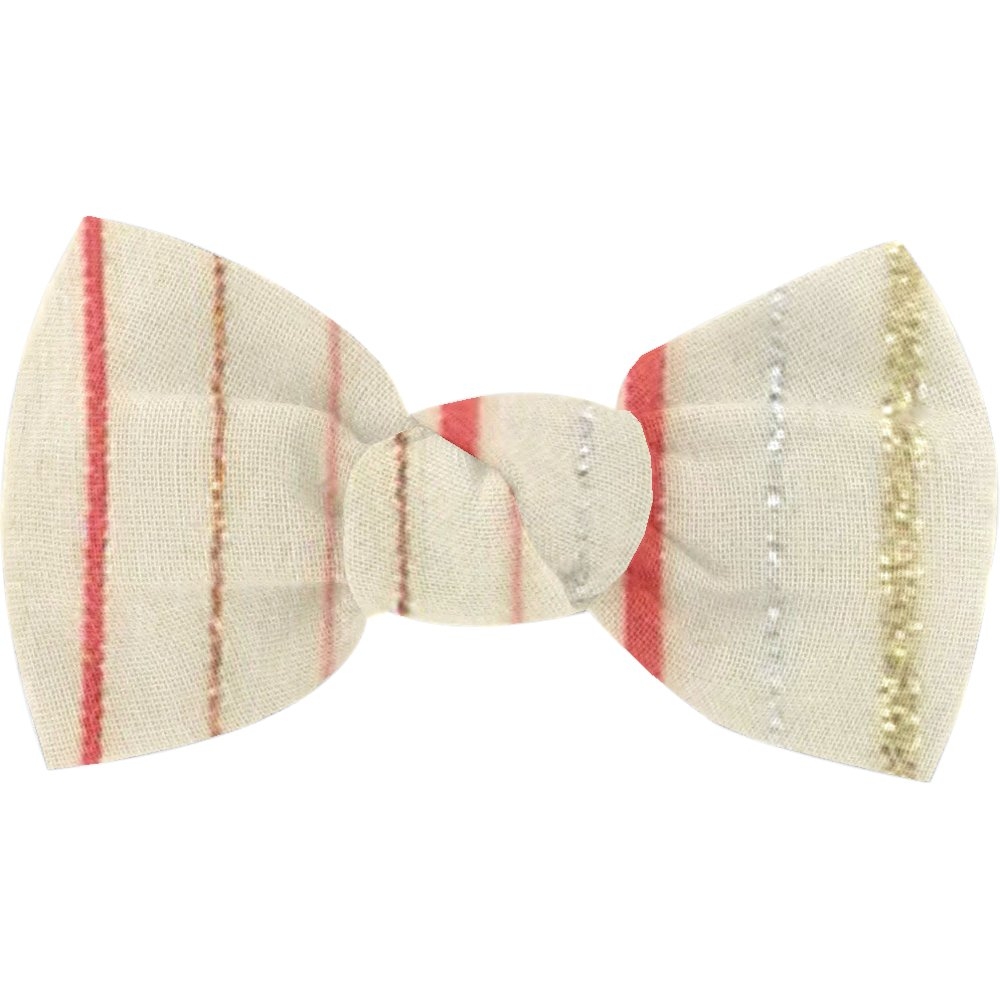 Barrette Petit Noeud Rayé Rose Argent