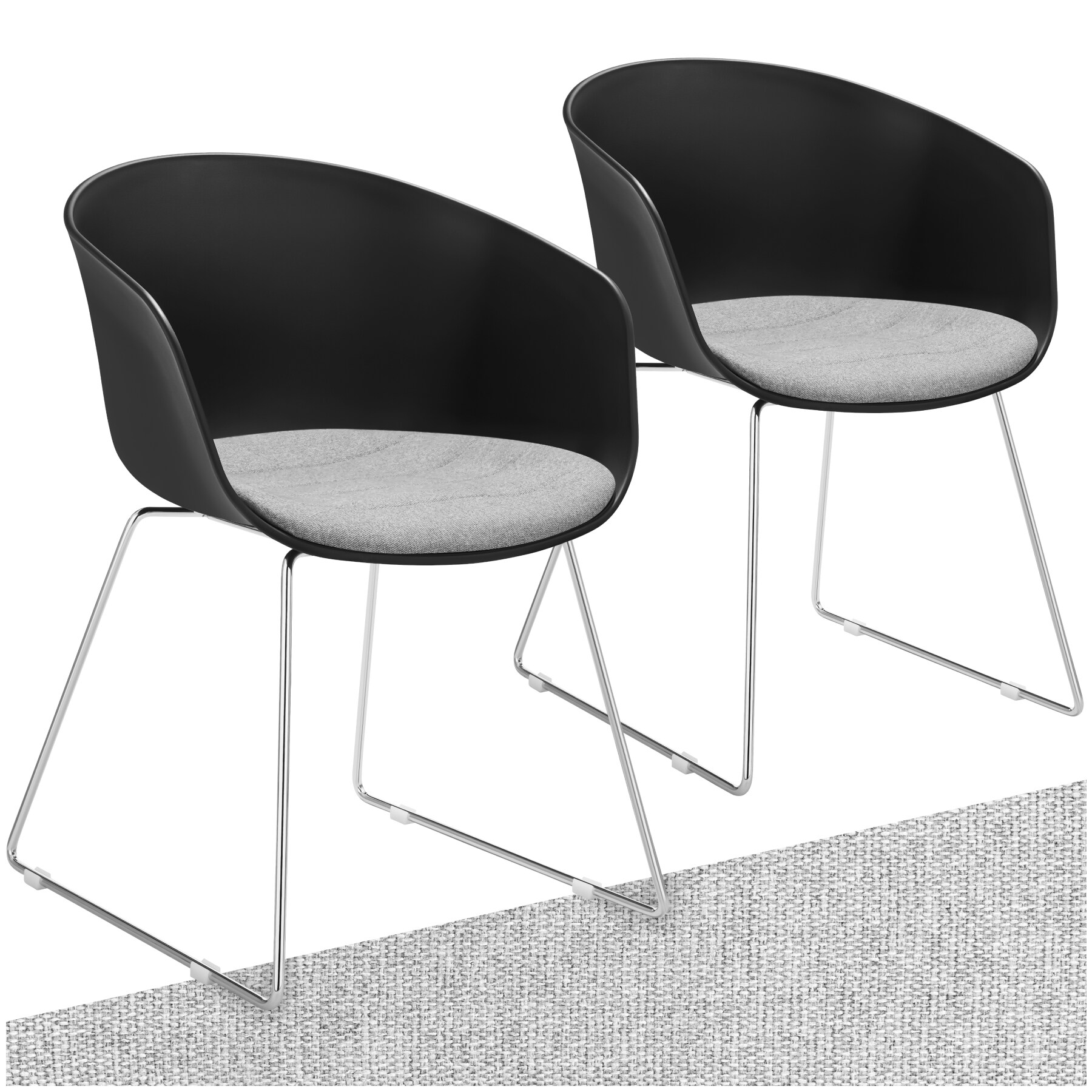 tectake® Kunststoff-Armlehnstuhl, Kunststoffschale, gepolstert, schlanke Stahlbeine, 59,5 x 56 x 80,5 cm