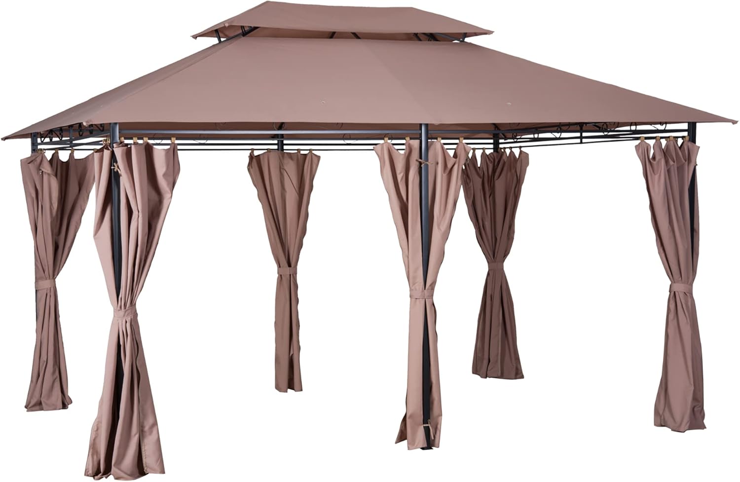 Outsunny Pavillon 3x4m Gartenpavillon mit 6 Seitenteilen Partyzelt Gartenzelt Festzelt mit Doppeldach Khaki