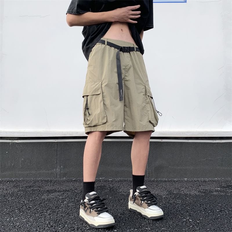 Ninine - Mid Rise Plain Cargo Shorts