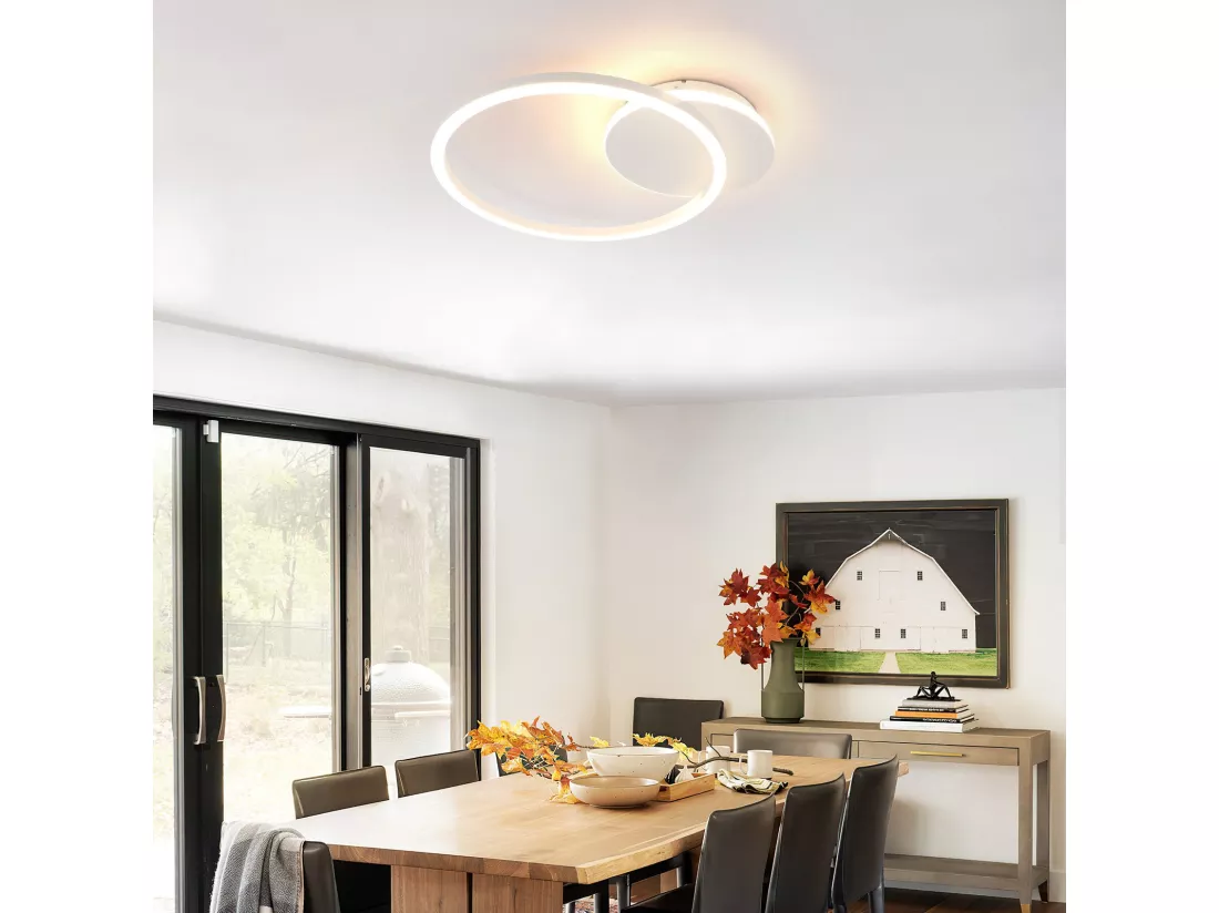 NETTLIFE Plafonnier LED Salon 24W Noir Moderne 2 Anneaux 3000K Blanc Chaud