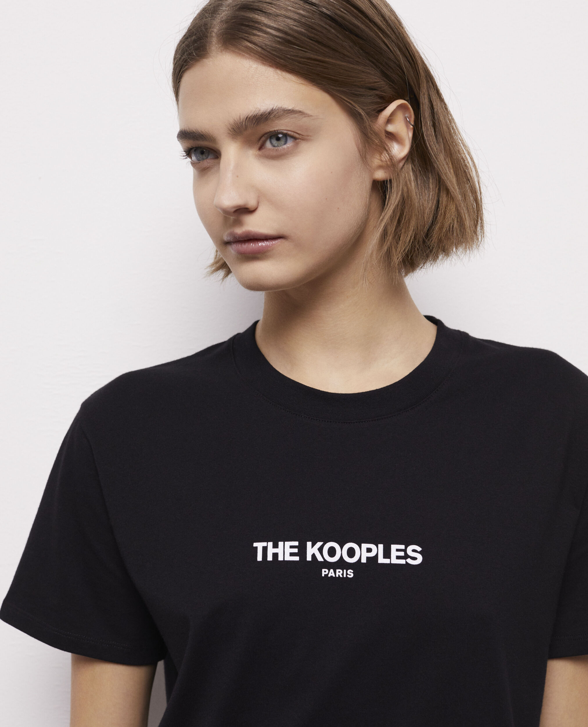 T-shirt noir coton à logo imprimé