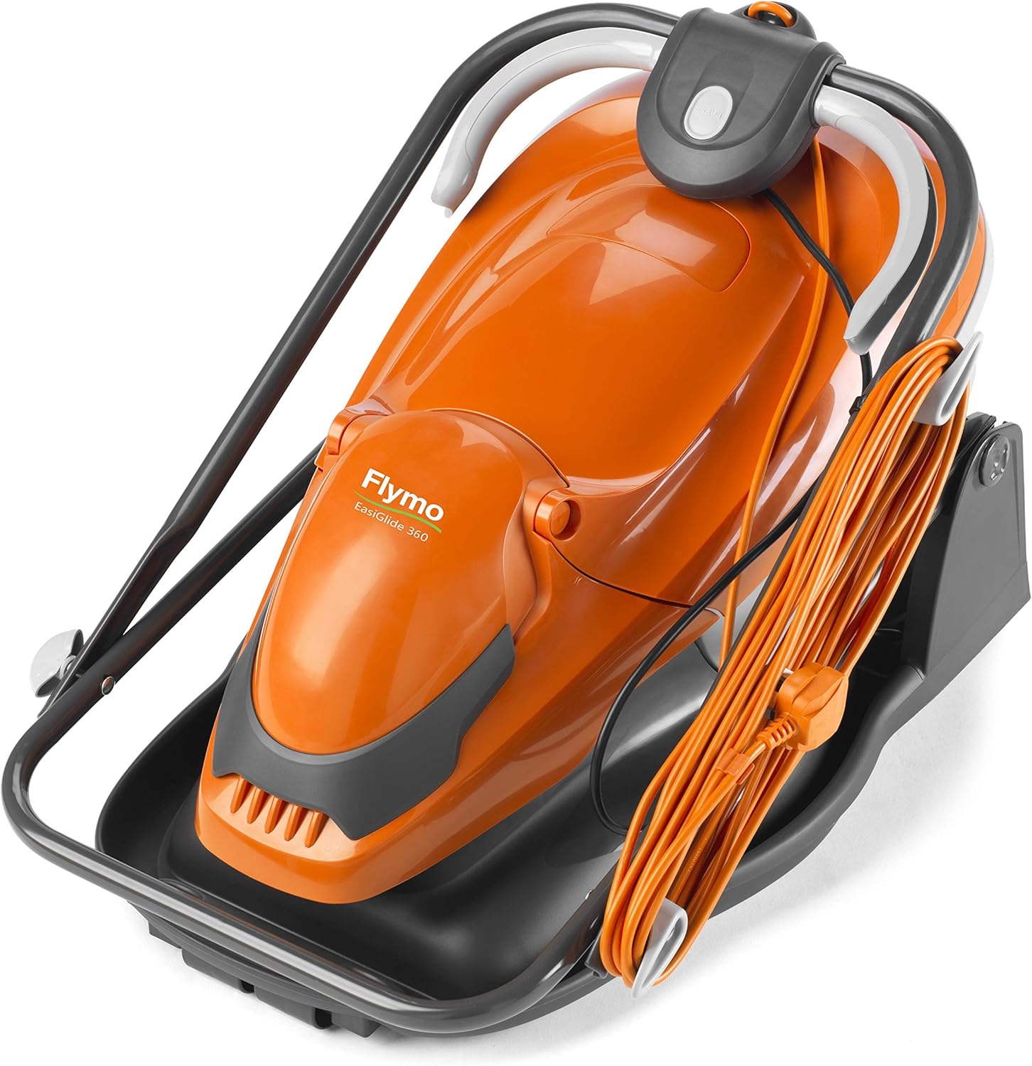 Flymo EasiGlide 360 Hover Collect Rasenmäher – 1800-W-Motor, 36 cm Schnittbreite, 26-Liter-Grasauffangkorb, flach zusammenklappbar, 10 m Kabellänge, 9704832-01, Orange/Grau, 36 cm Cutting Width