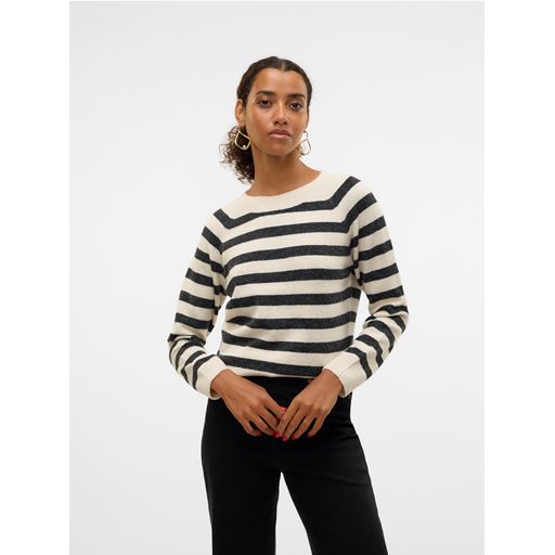 Vero Moda Doffy LS Striktrøje, Birch/Black, XS