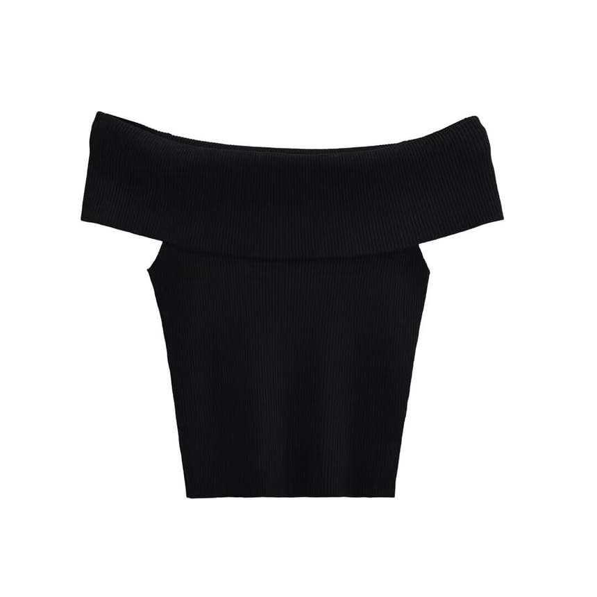 Hollahop - Off-shoulder top met korte mouwen en effen breisel
