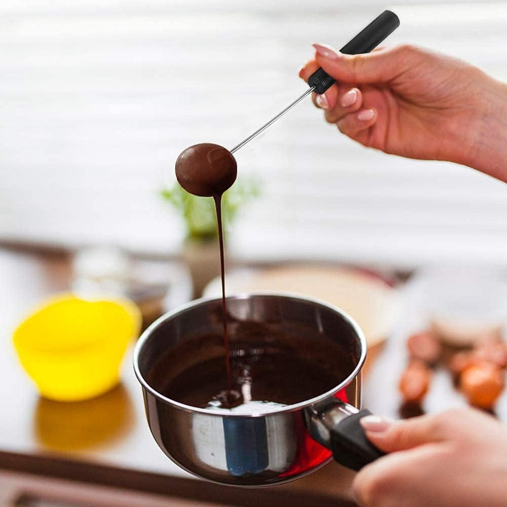 (6er Set) Edelstahl Schokoladen Tauchgabel DIY Pralinen Besteck Dipping Löffel für Schokoladenfrüchte - Silber / Schwarz
