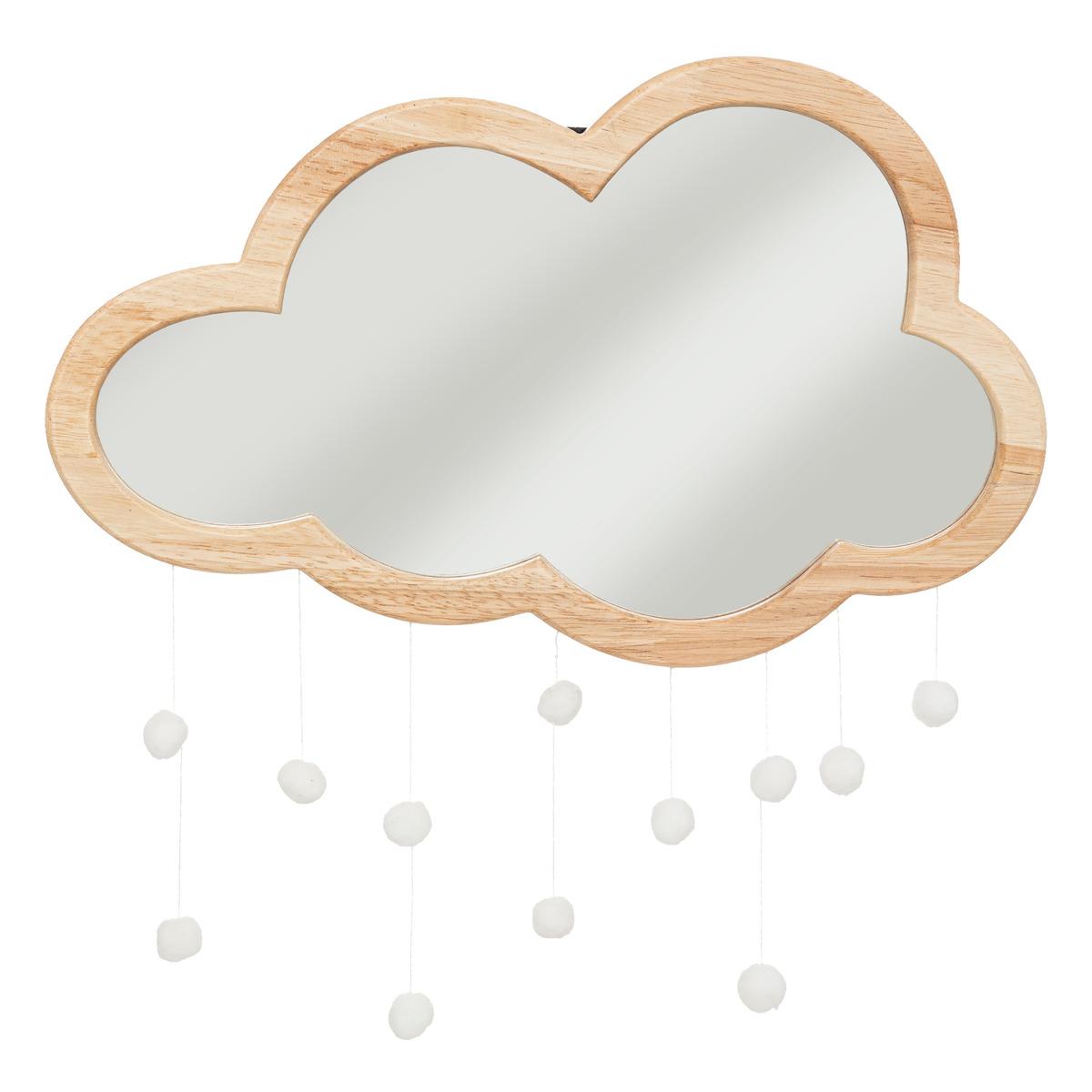 MIROIR BOIS NUAGE POMPON 40X36CM