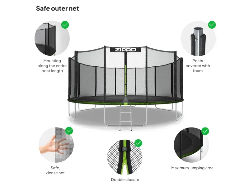 Zipro Trampolin med eksternt net 16FT 496cm   skopose