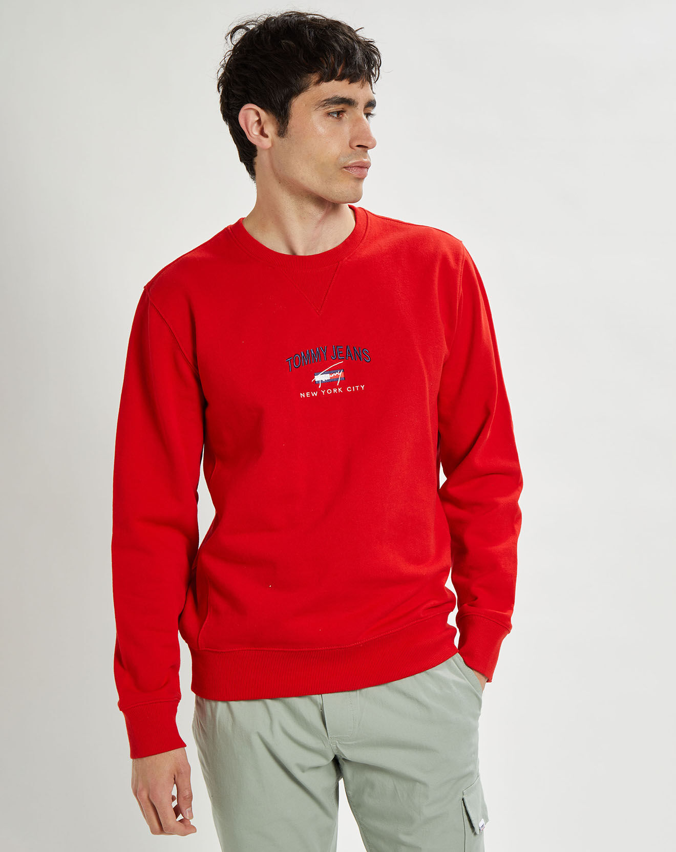 Tommy Jeans Sweat 100% Coton Bio timeless logo crew rouge