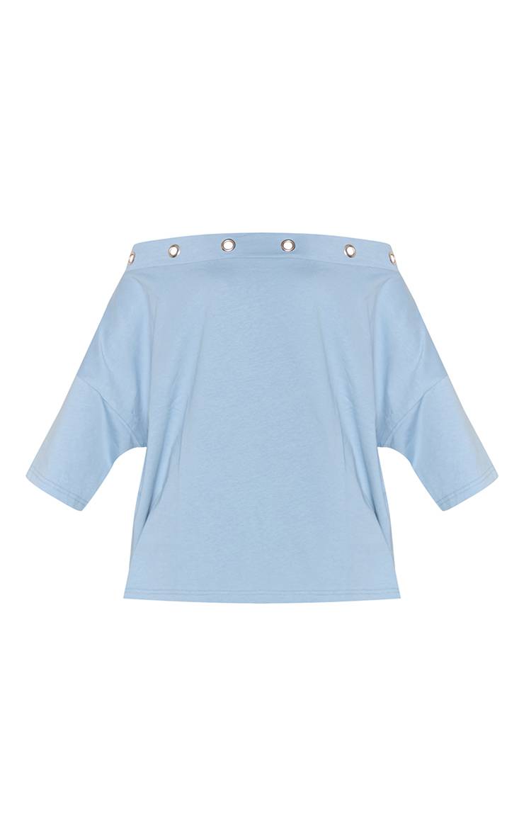 Bleu Layette T-shirt Décontracté Asymétrique En Coton À Œillets Cloutés