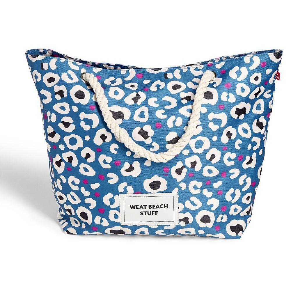 Sac de plage bleu imprimé léopard bleu 56x18xH38cm