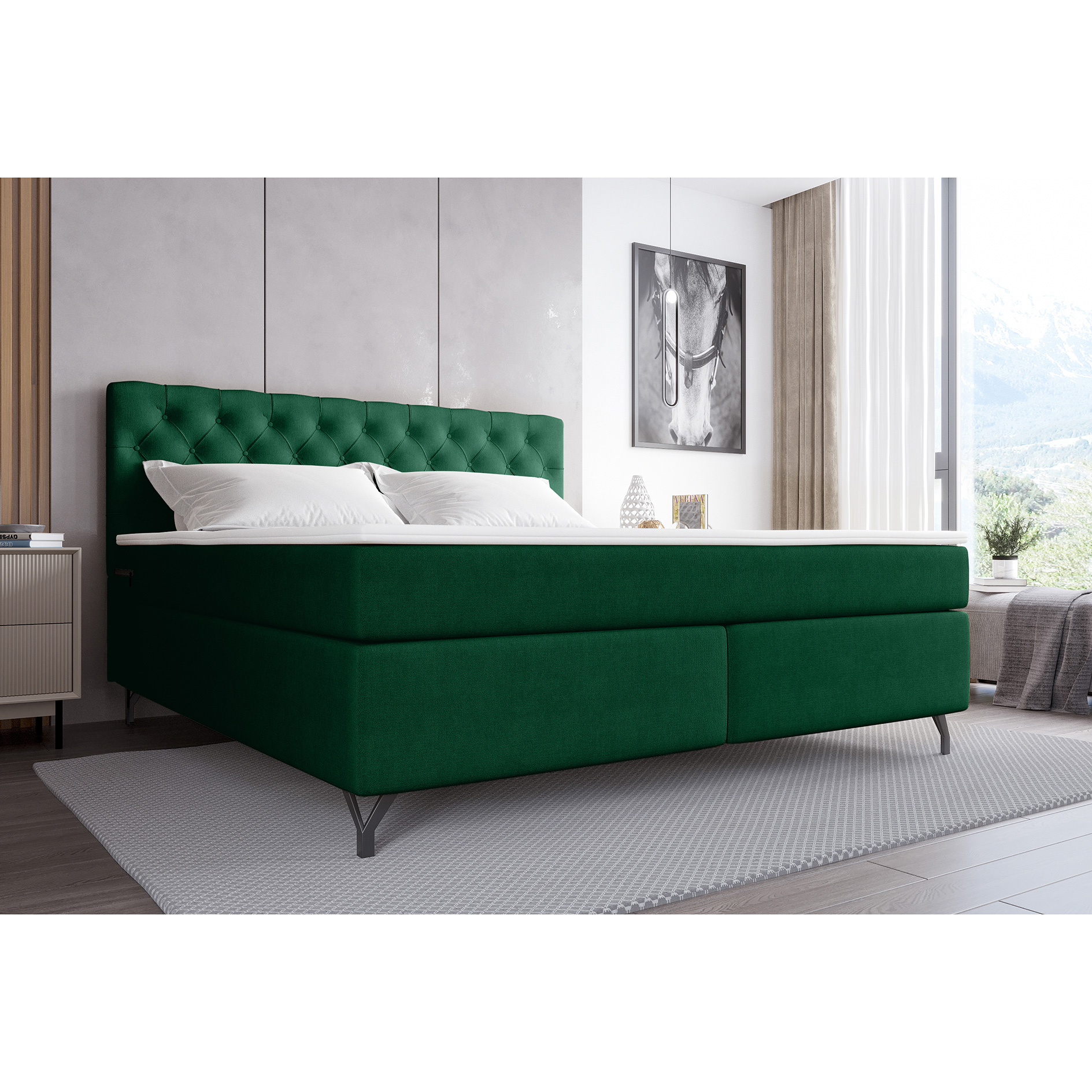 Boxspringbett - dunkelgün - inklusive Topper - 180x200 cm