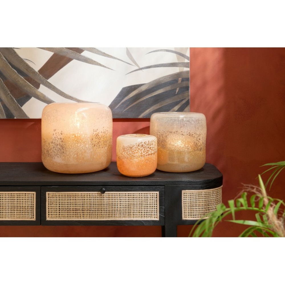 Photophore en verre marron et beige 25x25x24cm